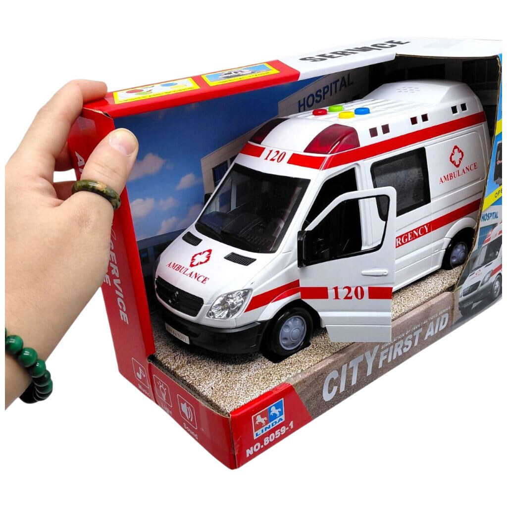 Спецтехніка "Швидка допомога", машина на батарейках, підсвічування, інерція, відчиняються дверцята, звуки, в коробці, Mic - № 2 Спецтехніка "Швидка допомога", машина на батарейках, підсвічування, інерція, відчиняються дверцята, звуки, в коробці, Mic - № 2