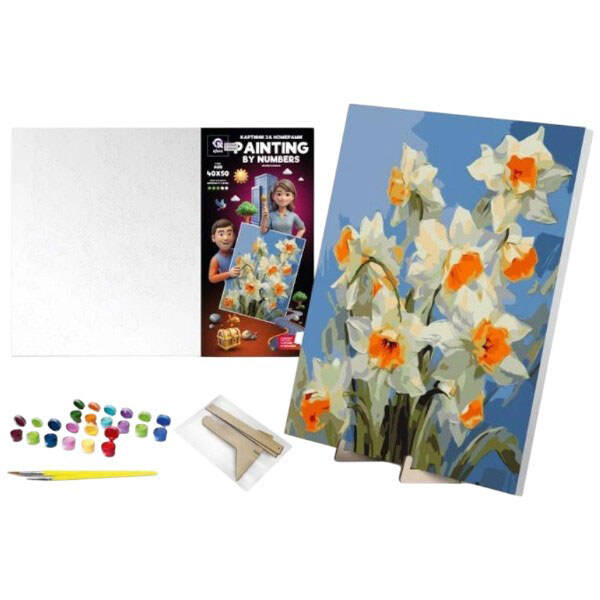 Картина по номерам "Весенние нарциссы", с деревянной подставкой, 40х50 см, Qbee - № 2 Картина по номерам "Весенние нарциссы", с деревянной подставкой, 40х50 см, Qbee - № 2
