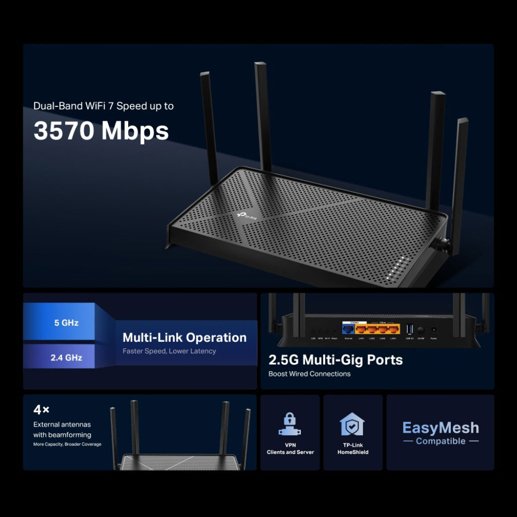 Беспроводной маршрутизатор TP-Link Archer BE230, Черный - № 4 Беспроводной маршрутизатор TP-Link Archer BE230, Черный - № 4