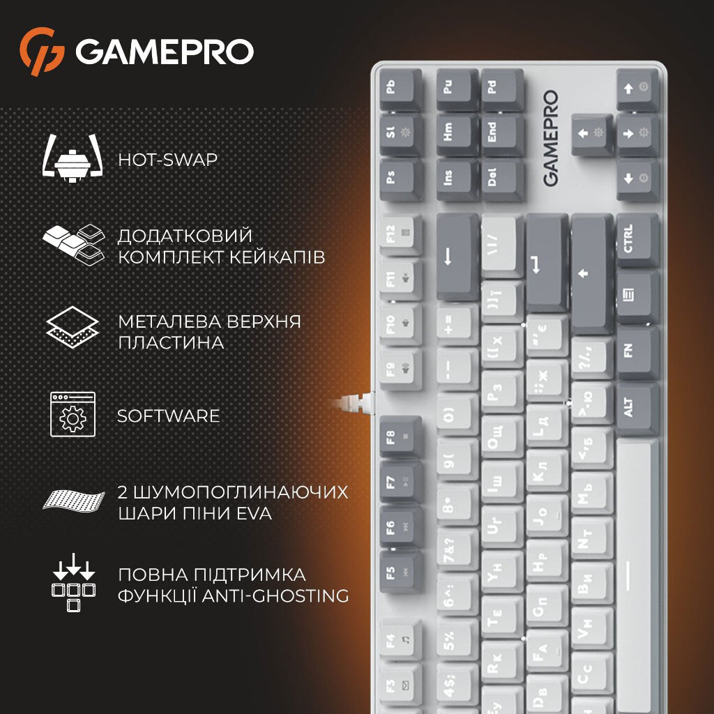 Клавиатура GamePro Genesis Metallic MK110W Outemu, Белый - № 19 Клавиатура GamePro Genesis Metallic MK110W Outemu, Белый - № 19