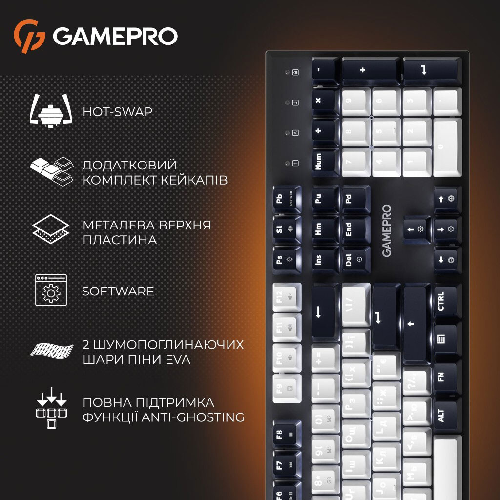 Клавиатура GamePro Genesis Metallic MK144B Outemu, Черный - № 19 Клавиатура GamePro Genesis Metallic MK144B Outemu, Черный - № 19