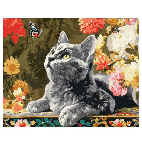 Картина по номерам "Котенок и бабочки", 40х50см, Ідейка - № 1 Картина по номерам "Котенок и бабочки", 40х50см, Ідейка - № 1