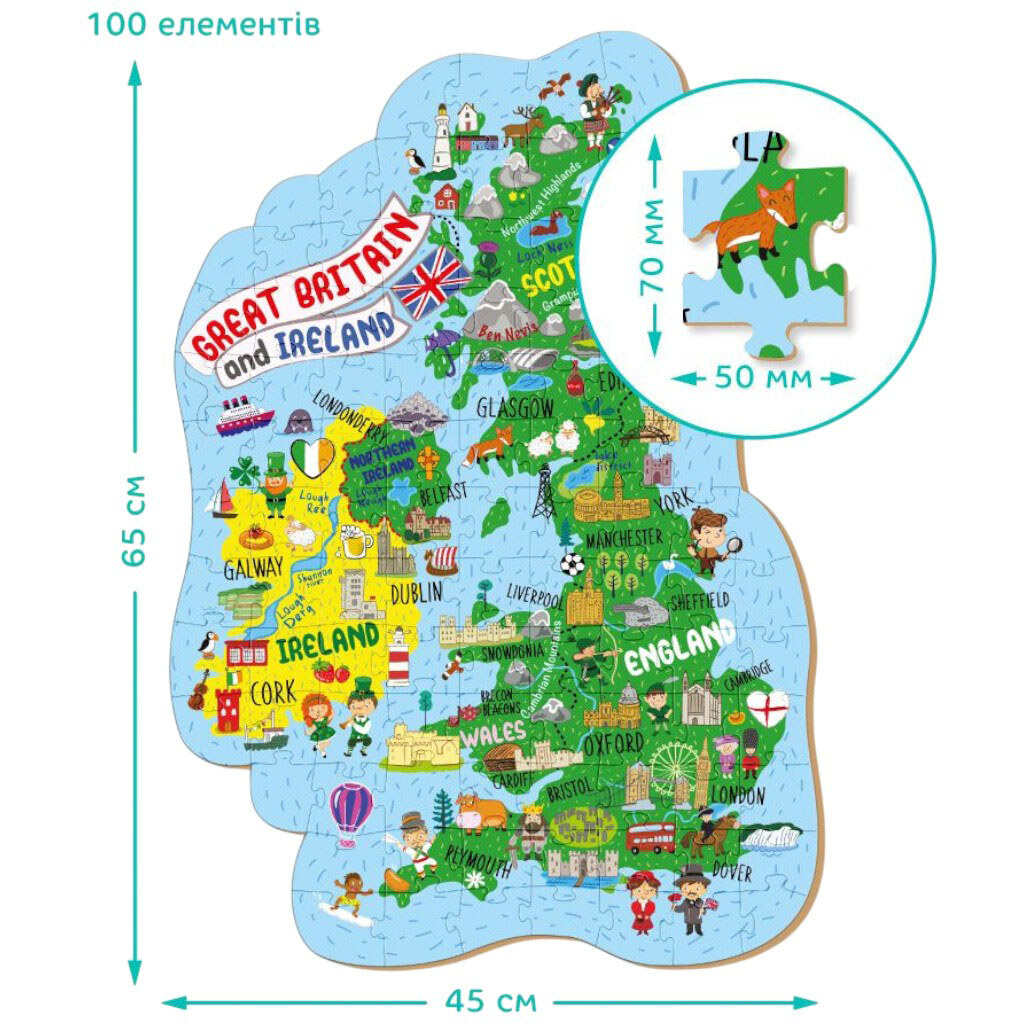 Пазлы «Карта Великобритании и Ирландии», 100 элементов, английский язык, Dodo - № 3 Пазлы «Карта Великобритании и Ирландии», 100 элементов, английский язык, Dodo - № 3