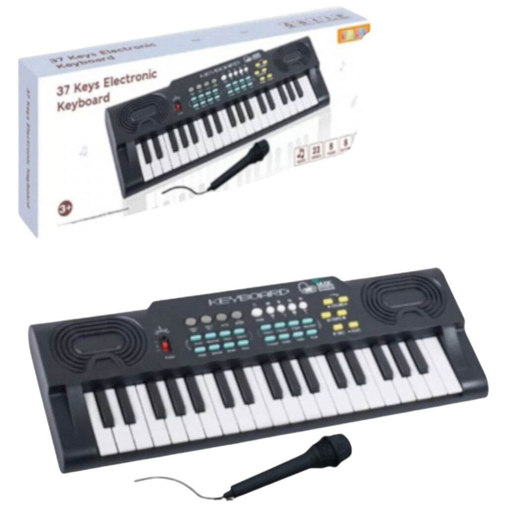 Синтезатор 37 клавиш, микрофон, работает от сети или батареек, звуки животных и музыкальных инструментов, мелодии, регулировка громкости, функция записи, в коробке, King - № 2 Синтезатор 37 клавиш, микрофон, работает от сети или батареек, звуки животных и музыкальных инструментов, мелодии, регулировка громкости, функция записи, в коробке, King - № 2