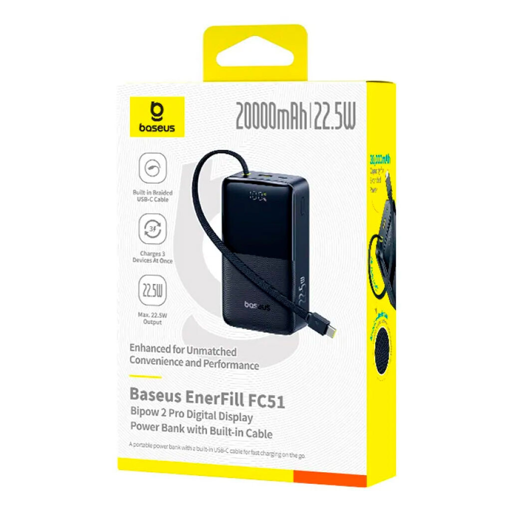 Портативная батарея (Power Bank) Baseus E0027701 EnerFill FC51 Bipow2 Pro, 20000 mAh, Черный - № 2 Портативная батарея (Power Bank) Baseus E0027701 EnerFill FC51 Bipow2 Pro, 20000 mAh, Черный - № 2