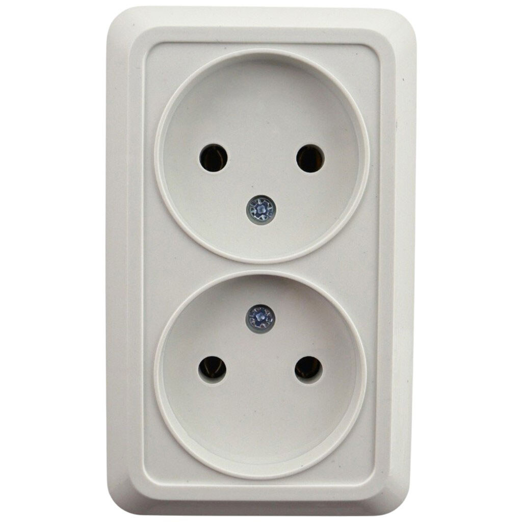 Розетка подвійна без заземлення накладна LUNO, біла - № 1 Розетка подвійна без заземлення накладна LUNO, біла - № 1