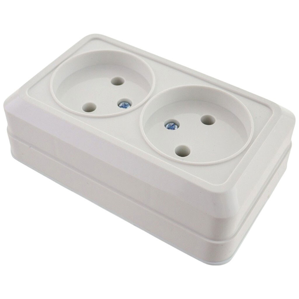 Розетка подвійна без заземлення накладна LUNO, біла - № 2 Розетка подвійна без заземлення накладна LUNO, біла - № 2