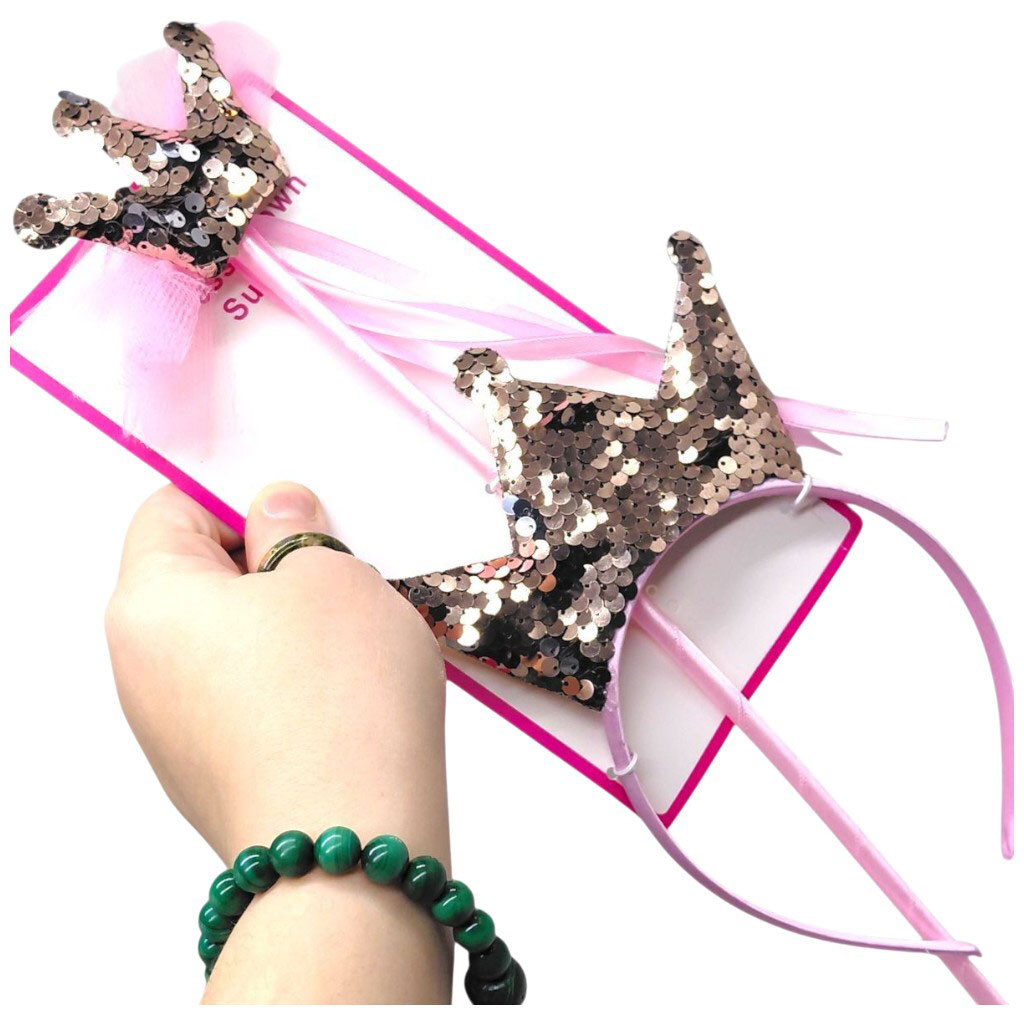 Набор новогодний, обруч с волшебной палочкой, "Корона", с пайетками, Mic - № 2 Набор новогодний, обруч с волшебной палочкой, "Корона", с пайетками, Mic - № 2