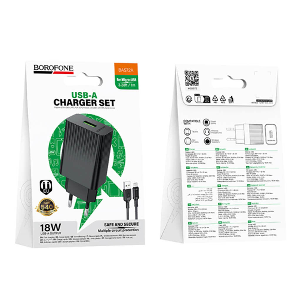 СЗУ Borofone BAS72A, MicroUSB, З кабелем, Чорний - № 3 СЗУ Borofone BAS72A, MicroUSB, З кабелем, Чорний - № 3