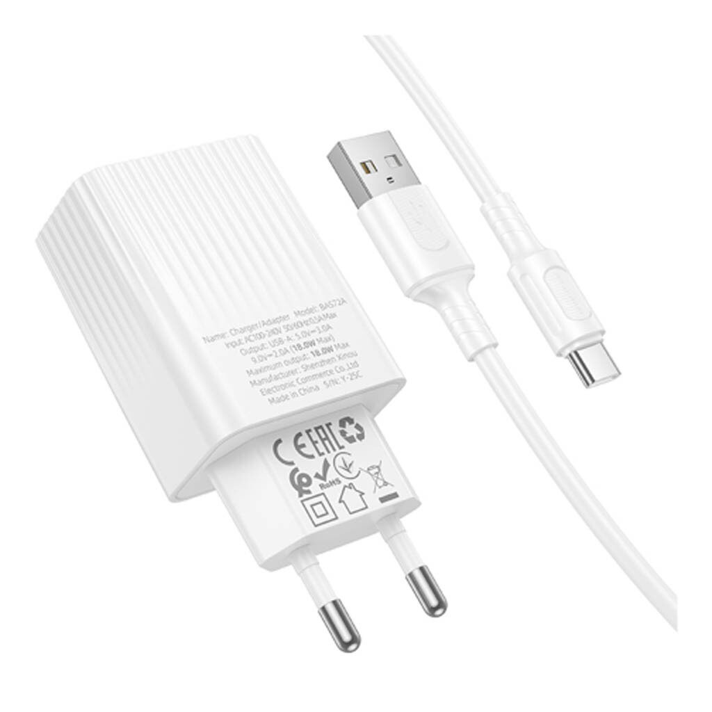 СЗУ Borofone BAS72A, Type-C, З кабелем, Білий - № 4 СЗУ Borofone BAS72A, Type-C, З кабелем, Білий - № 4