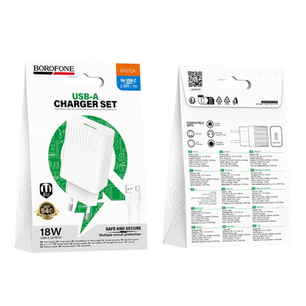 СЗУ Borofone BAS72A, Type-C, З кабелем, Білий - № 6 СЗУ Borofone BAS72A, Type-C, З кабелем, Білий - № 6