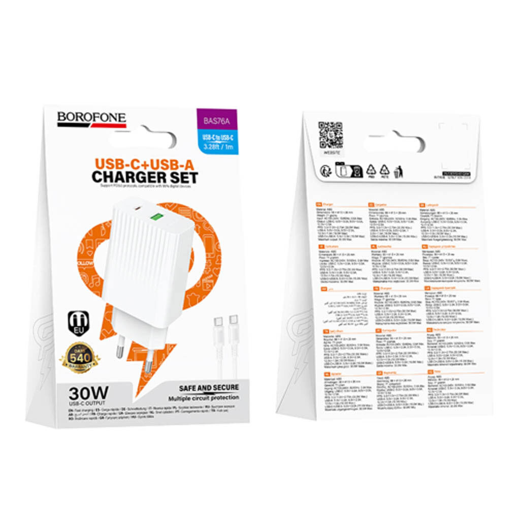 СЗУ Borofone BAS76A, Type-C, З кабелем, Білий - № 5 СЗУ Borofone BAS76A, Type-C, З кабелем, Білий - № 5