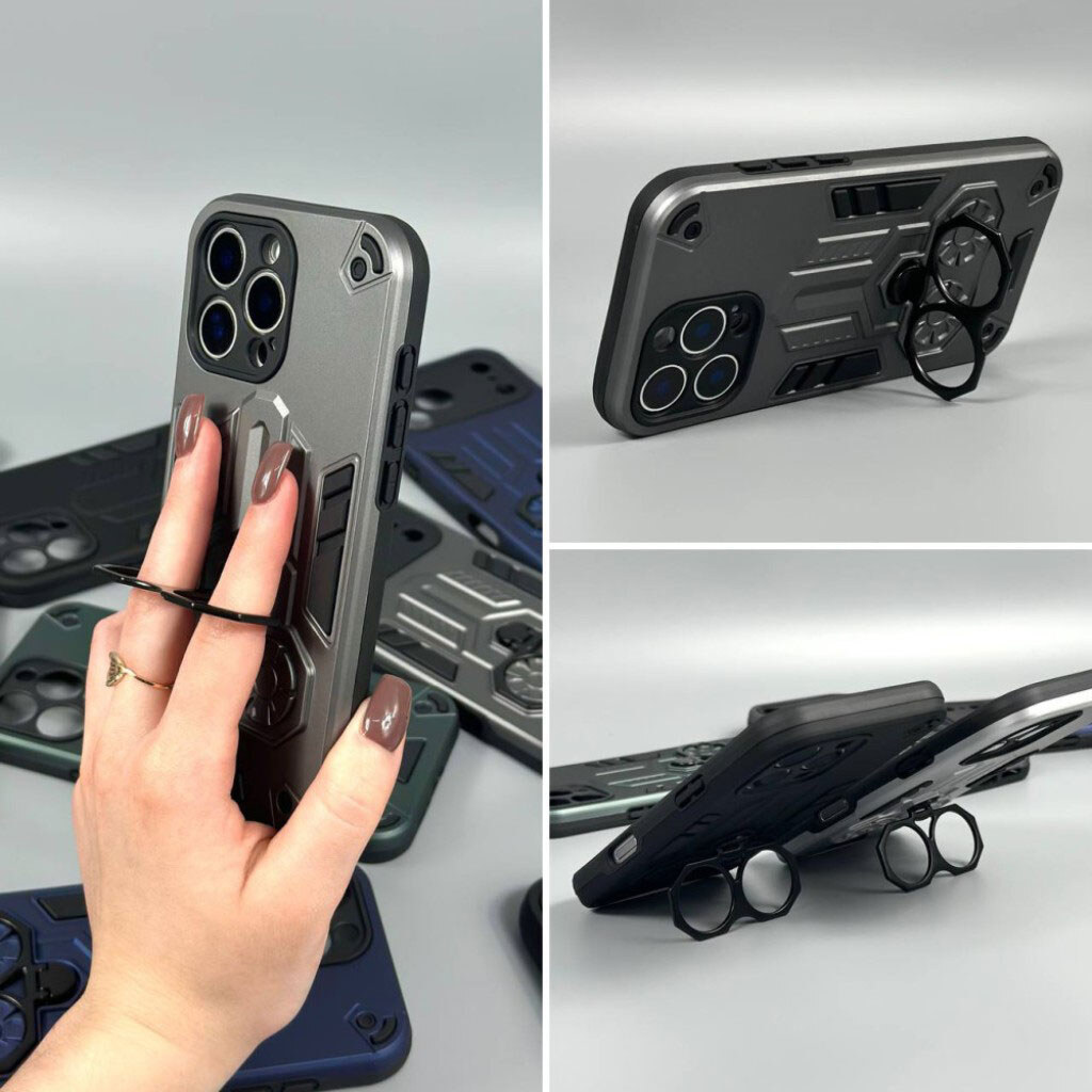 Чехол (накладка) Apple iPhone 15 Pro, Armor Shield Ring Holder, Сірий - № 9 Чехол (накладка) Apple iPhone 15 Pro, Armor Shield Ring Holder, Сірий - № 9