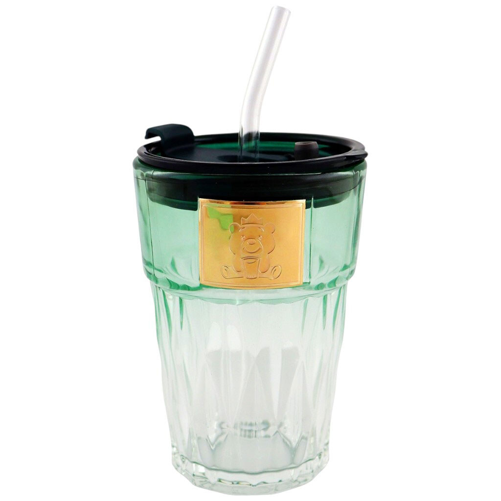 Емкость для напитков стеклянная с крышкой и трубочкой 400 мл - № 1 Емкость для напитков стеклянная с крышкой и трубочкой 400 мл - № 1