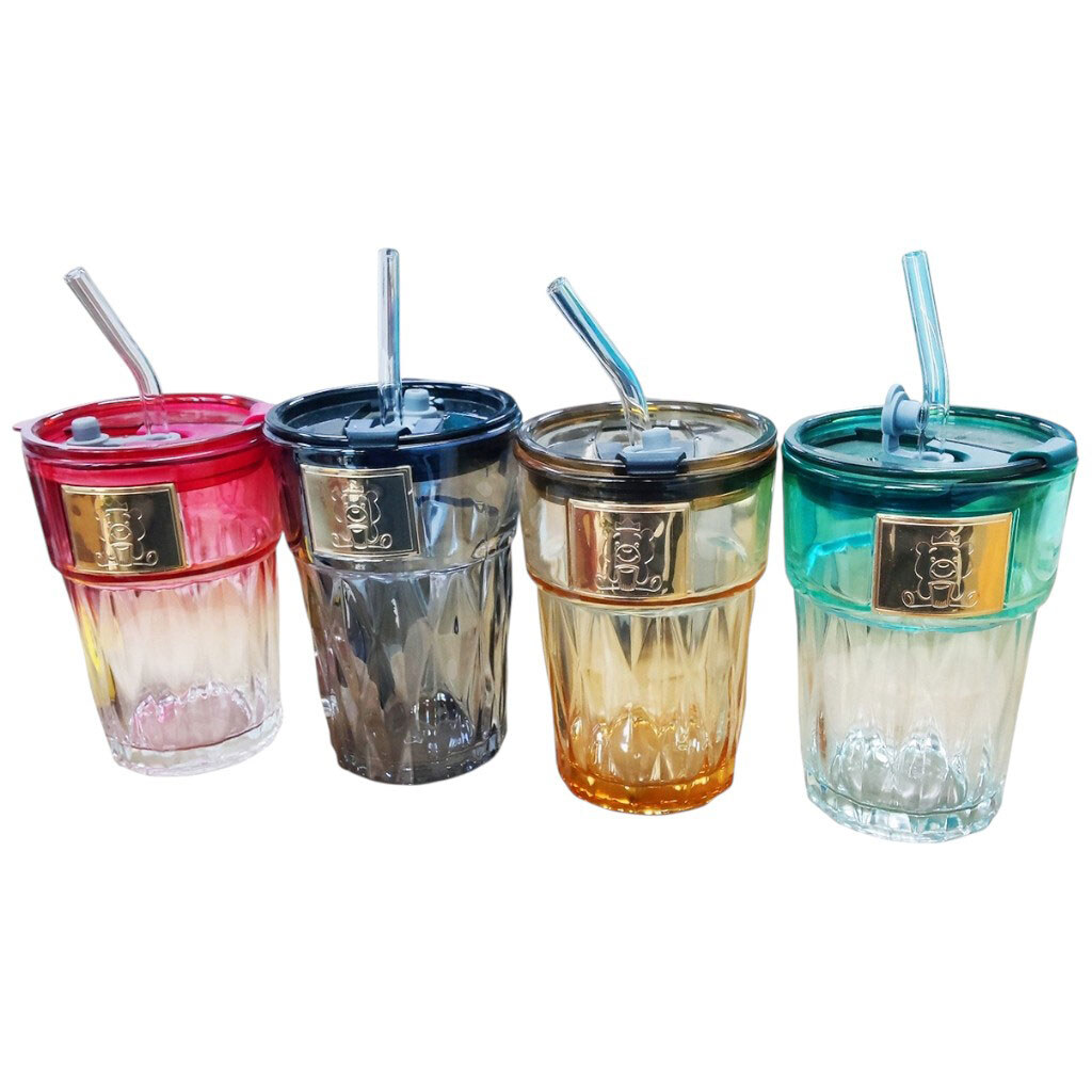 Емкость для напитков стеклянная с крышкой и трубочкой 400 мл - № 3 Емкость для напитков стеклянная с крышкой и трубочкой 400 мл - № 3