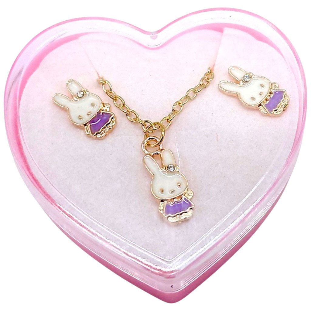 Детский набор украшений: кулон+серьги, с лавандовым зайчиком, Mic - № 1 Детский набор украшений: кулон+серьги, с лавандовым зайчиком, Mic - № 1