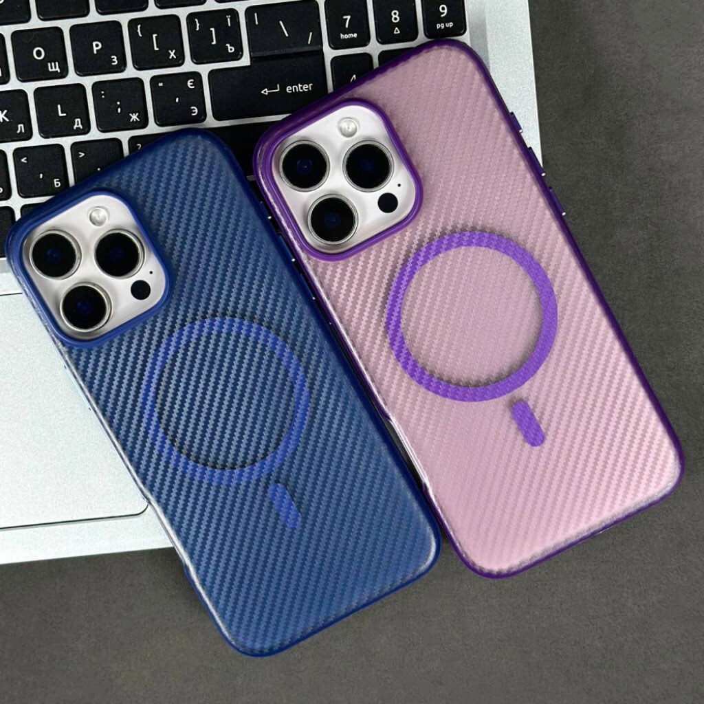 Чехол (накладка) Apple iPhone 17 Air, Carbon Fibre Texture, MagSafe, Синий - № 13 Чехол (накладка) Apple iPhone 17 Air, Carbon Fibre Texture, MagSafe, Синий - № 13