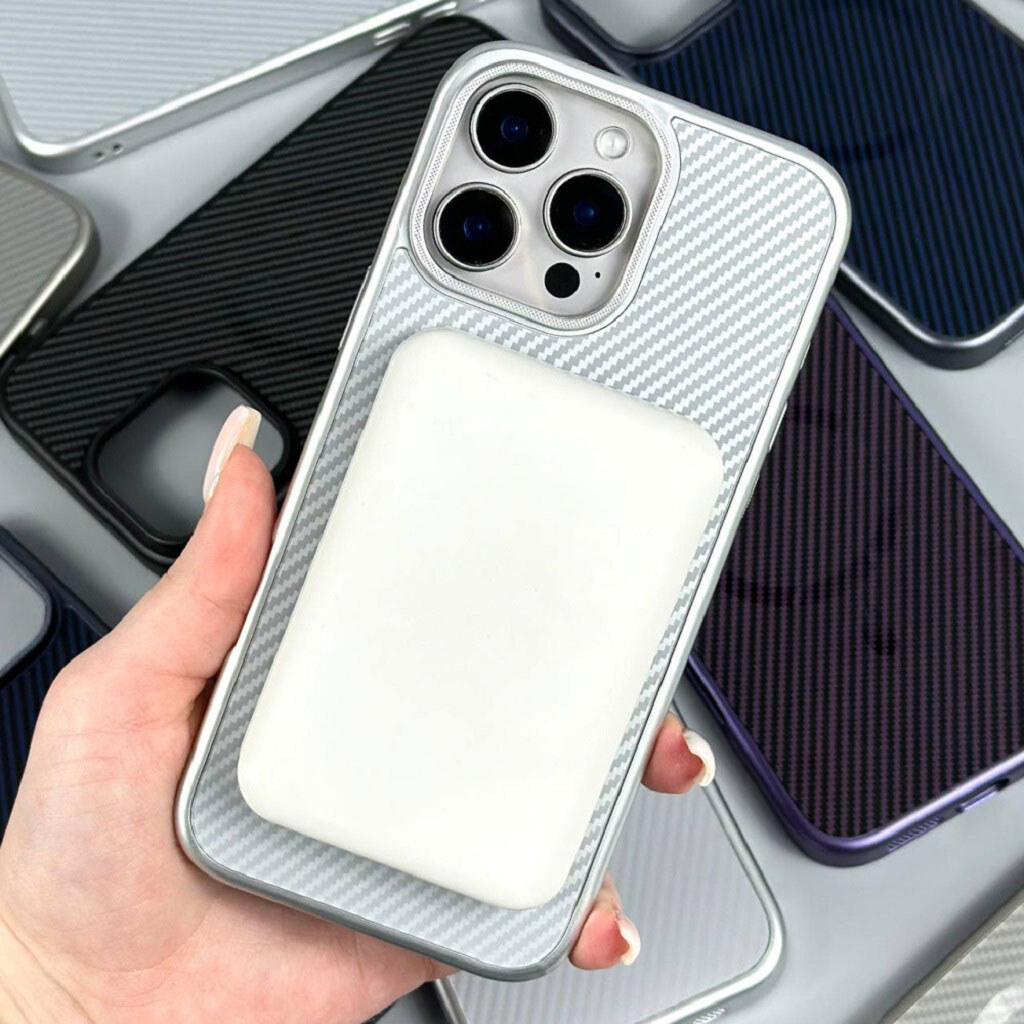Чехол (накладка) Apple iPhone 14 Pro, Carbon Pattern Shockproof, MagSafe, Серебряный - № 3 Чехол (накладка) Apple iPhone 14 Pro, Carbon Pattern Shockproof, MagSafe, Серебряный - № 3
