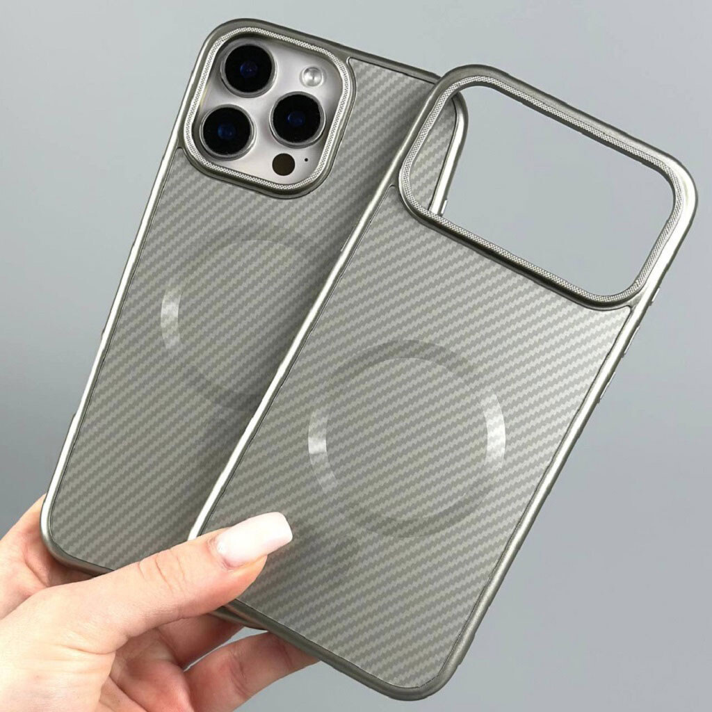 Чохол (накладка) Apple iPhone 15 Pro, Carbon Pattern Shockproof, MagSafe, Срібний - № 9 Чохол (накладка) Apple iPhone 15 Pro, Carbon Pattern Shockproof, MagSafe, Срібний - № 9