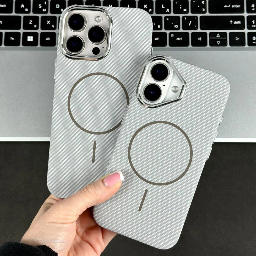 Чохол (накладка) Apple iPhone 17 Pro, Carbon Pattern Slim, Grey Ey, MagSafe, Сірий - № 7 Чохол (накладка) Apple iPhone 17 Pro, Carbon Pattern Slim, Grey Ey, MagSafe, Сірий - № 7
