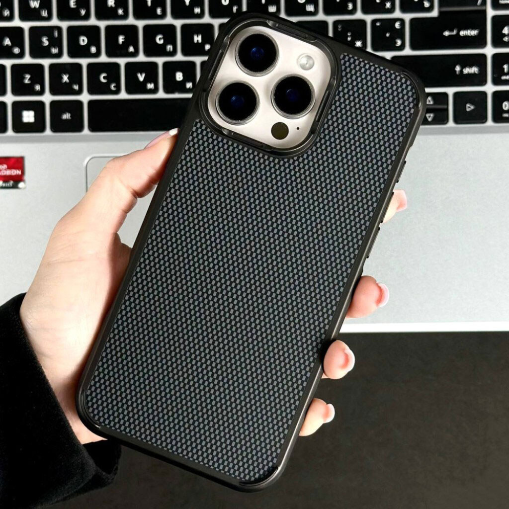 Чохол (накладка) Apple iPhone 13 Pro Max, Luxury Carbon Fiber Pattern, Gold Cube, MagSafe, Малюнок - № 5 Чохол (накладка) Apple iPhone 13 Pro Max, Luxury Carbon Fiber Pattern, Gold Cube, MagSafe, Малюнок - № 5