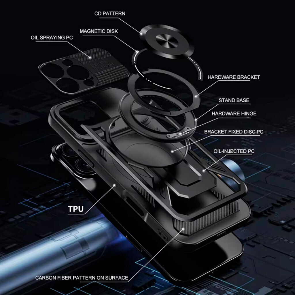 Чехол (накладка) Samsung Galaxy S25 Ultra, Armor Rotating Magnetic, MagSafe, Черный - № 7 Чехол (накладка) Samsung Galaxy S25 Ultra, Armor Rotating Magnetic, MagSafe, Черный - № 7