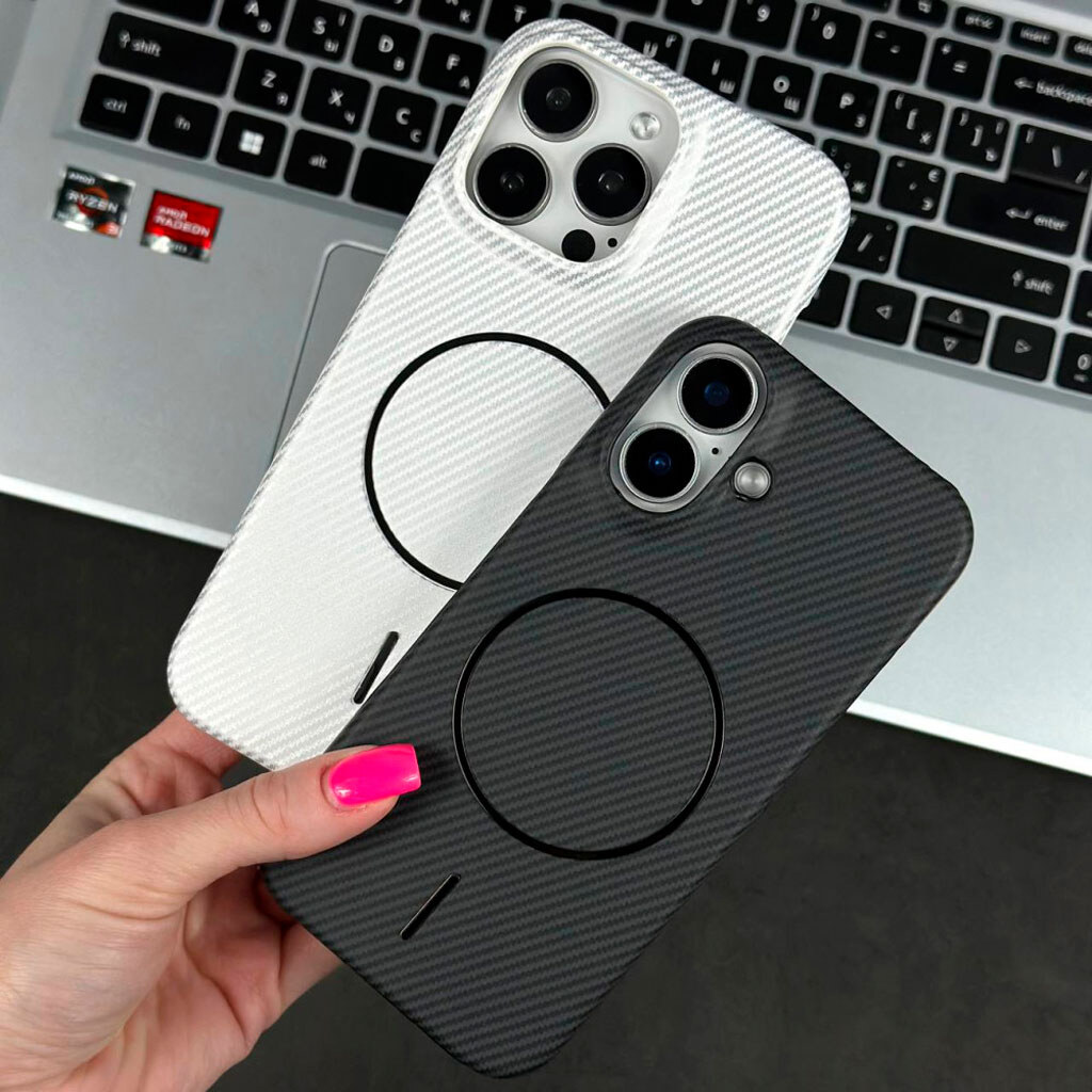 Чехол (накладка) Apple iPhone 16 Pro, Carbon, MagSafe, Белый - № 2 Чехол (накладка) Apple iPhone 16 Pro, Carbon, MagSafe, Белый - № 2