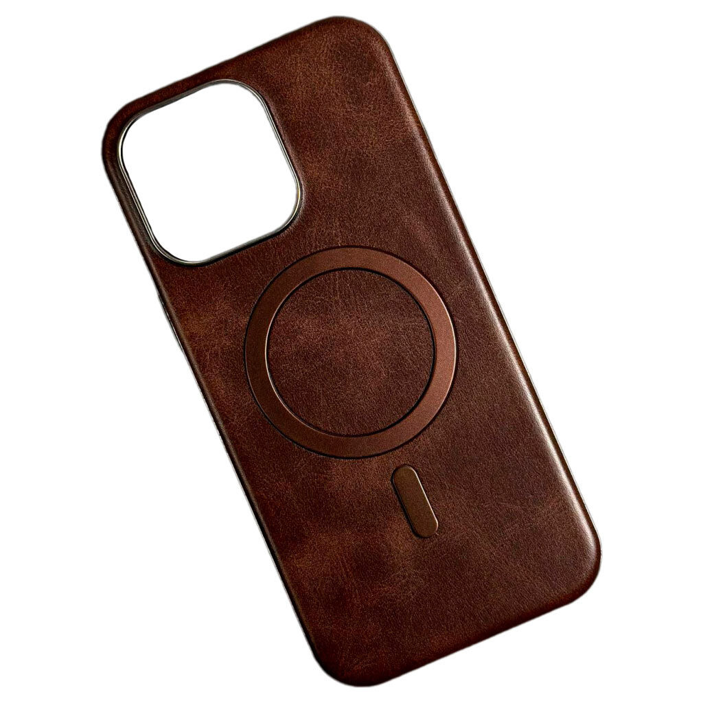 Чехол (накладка) Apple iPhone 14 Pro, Leather Magnetic Metal Frame, MagSafe, Коричневый - № 1 Чехол (накладка) Apple iPhone 14 Pro, Leather Magnetic Metal Frame, MagSafe, Коричневый - № 1