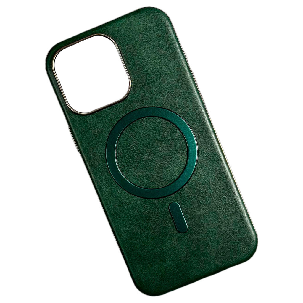 Чехол (накладка) Apple iPhone 14 Pro, Leather Magnetic Metal Frame, MagSafe, Зеленый - № 1 Чехол (накладка) Apple iPhone 14 Pro, Leather Magnetic Metal Frame, MagSafe, Зеленый - № 1