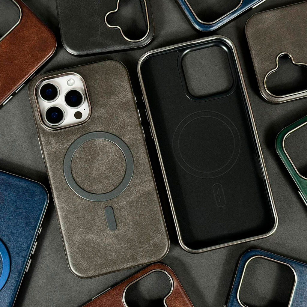 Чохол (накладка) Apple iPhone 16 Pro, Leather Magnetic Metal Frame, MagSafe, Коричневий - № 5 Чохол (накладка) Apple iPhone 16 Pro, Leather Magnetic Metal Frame, MagSafe, Коричневий - № 5