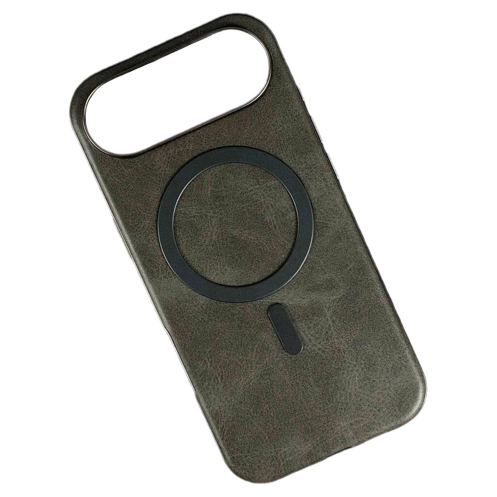 Чехол (накладка) Apple iPhone 17 Air, Leather Magnetic Metal Frame, MagSafe, Серый - № 1 Чехол (накладка) Apple iPhone 17 Air, Leather Magnetic Metal Frame, MagSafe, Серый - № 1