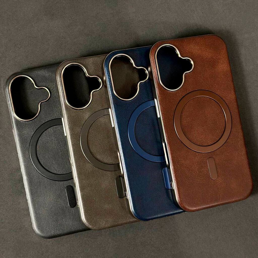 Чехол (накладка) Apple iPhone 17 Air, Leather Magnetic Metal Frame, MagSafe, Серый - № 6 Чехол (накладка) Apple iPhone 17 Air, Leather Magnetic Metal Frame, MagSafe, Серый - № 6