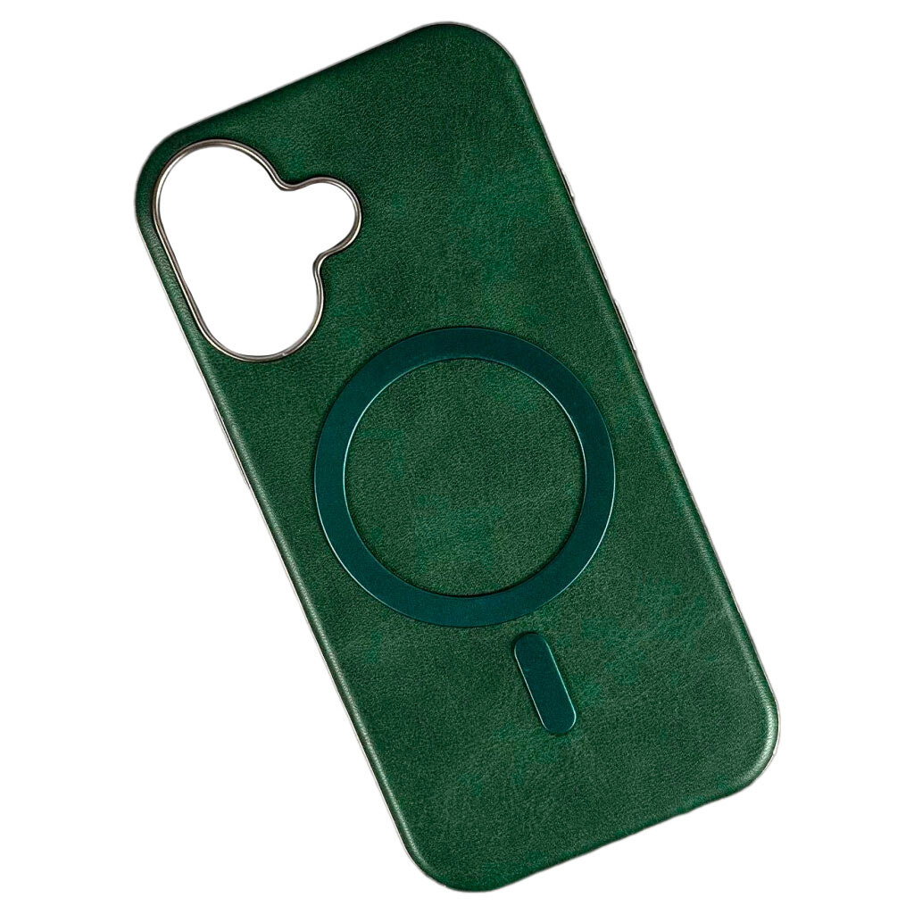 Чехол (накладка) Apple iPhone 17, Leather Magnetic Metal Frame, MagSafe, Зеленый - № 1 Чехол (накладка) Apple iPhone 17, Leather Magnetic Metal Frame, MagSafe, Зеленый - № 1