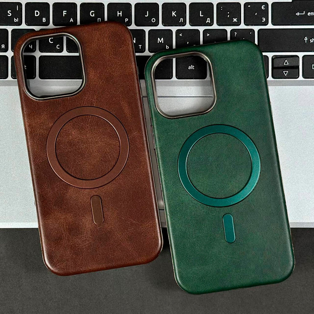 Чехол (накладка) Apple iPhone 17, Leather Magnetic Metal Frame, MagSafe, Серый - № 4 Чехол (накладка) Apple iPhone 17, Leather Magnetic Metal Frame, MagSafe, Серый - № 4