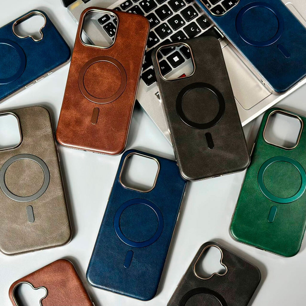 Чехол (накладка) Apple iPhone 17, Leather Magnetic Metal Frame, MagSafe, Серый - № 7 Чехол (накладка) Apple iPhone 17, Leather Magnetic Metal Frame, MagSafe, Серый - № 7