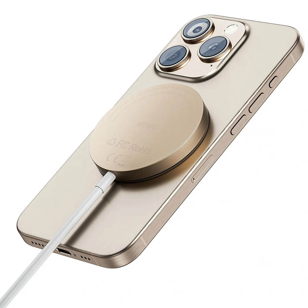 Бездротове ЗУ WiWU Wi-W029 MagCircle Qi2, Стерео, Золотий - № 4 Бездротове ЗУ WiWU Wi-W029 MagCircle Qi2, Стерео, Золотий - № 4