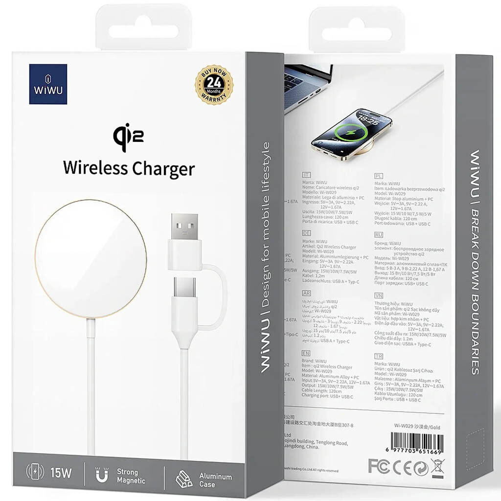 Бездротове ЗУ WiWU Wi-W029 MagCircle Qi2, Стерео, Золотий - № 5 Бездротове ЗУ WiWU Wi-W029 MagCircle Qi2, Стерео, Золотий - № 5