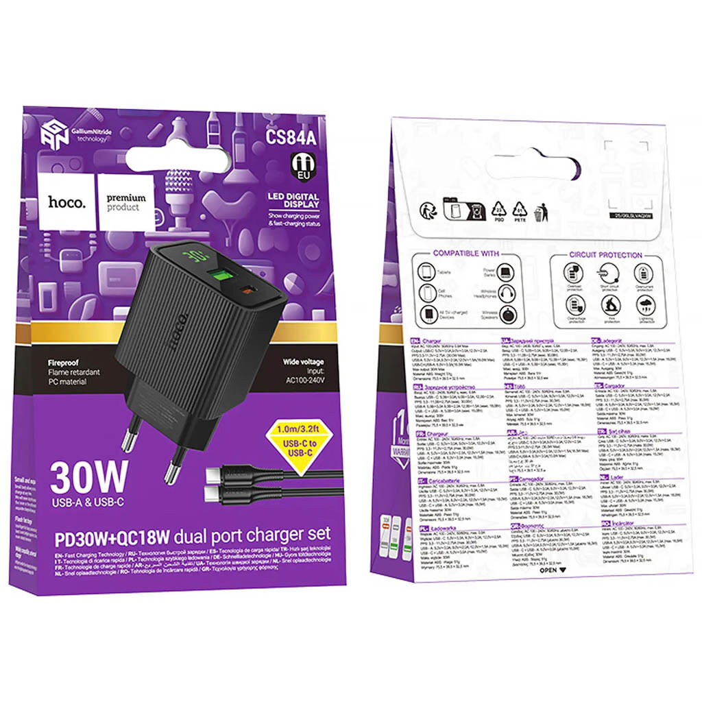 СЗУ Hoco CS84A Excellent, Type-C, З кабелем, Чорний - № 4 СЗУ Hoco CS84A Excellent, Type-C, З кабелем, Чорний - № 4