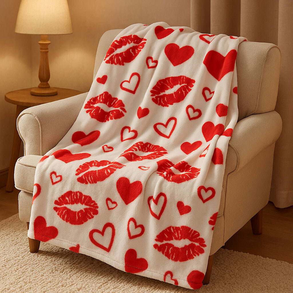 Плед полуторный флисовый с принтом Lips, 150х200 см. - № 3 Плед полуторный флисовый с принтом Lips, 150х200 см. - № 3