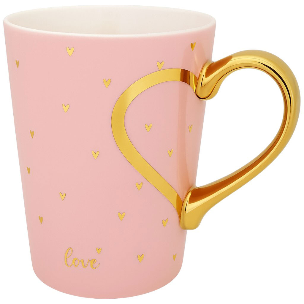 Чашка фарфоровая с принтом золотым Сердечки, 350 мл - № 2 Чашка фарфоровая с принтом золотым Сердечки, 350 мл - № 2