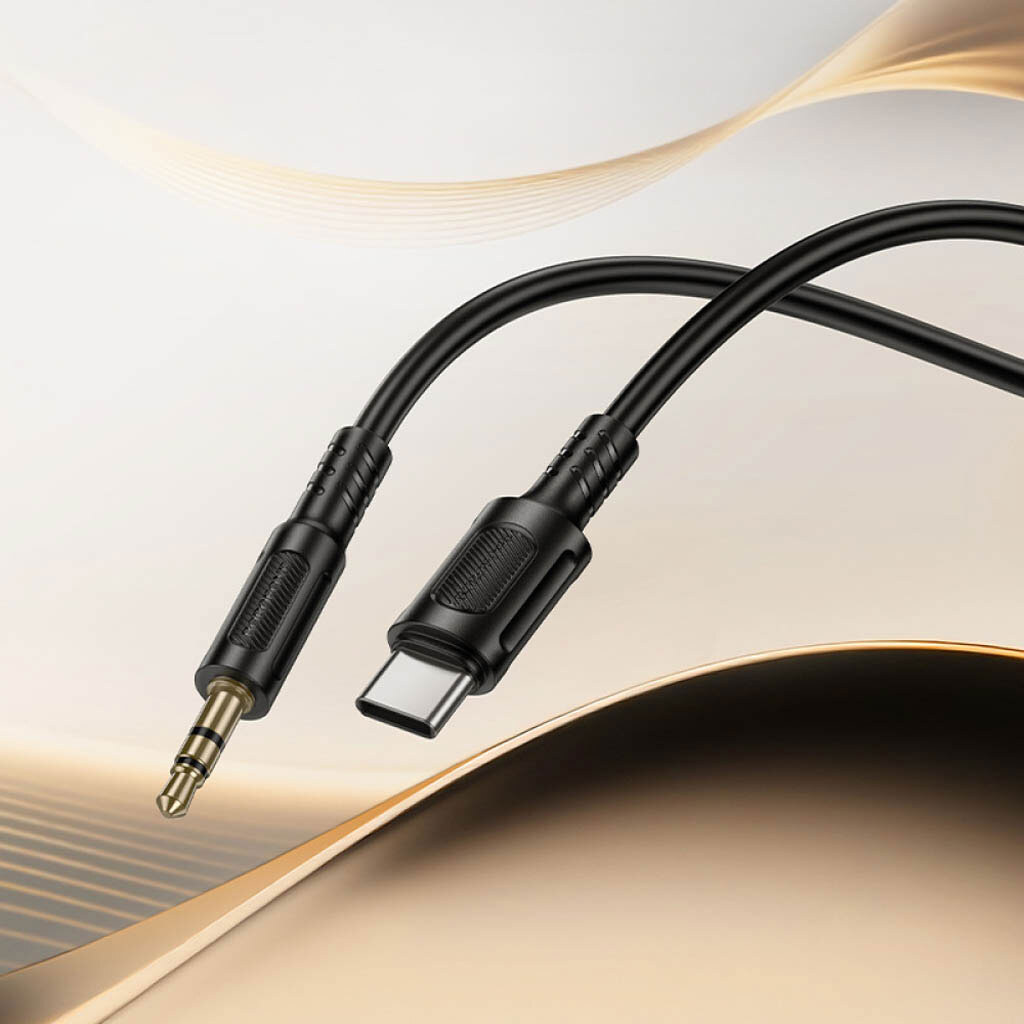 AUX кабель Borofone BL25B Nice, Type-C, 1.0 м., 3.5 мм., Чорний - № 8 AUX кабель Borofone BL25B Nice, Type-C, 1.0 м., 3.5 мм., Чорний - № 8