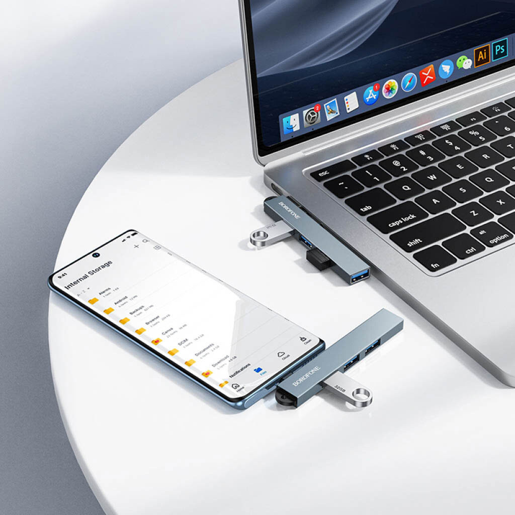 USB Hub Borofone FH1A, Type-C, Серый - № 6 USB Hub Borofone FH1A, Type-C, Серый - № 6