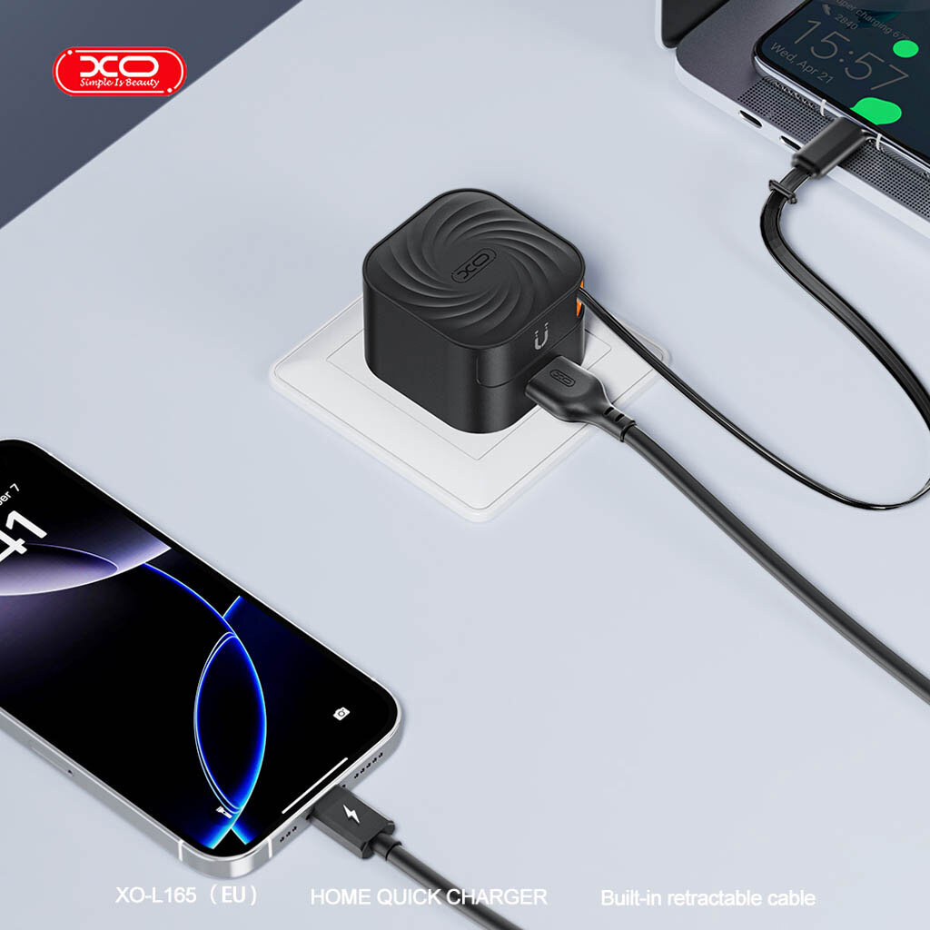 СЗУ XO L165 Telescopic, С кабелем, Type-C, Черный - № 4 СЗУ XO L165 Telescopic, С кабелем, Type-C, Черный - № 4
