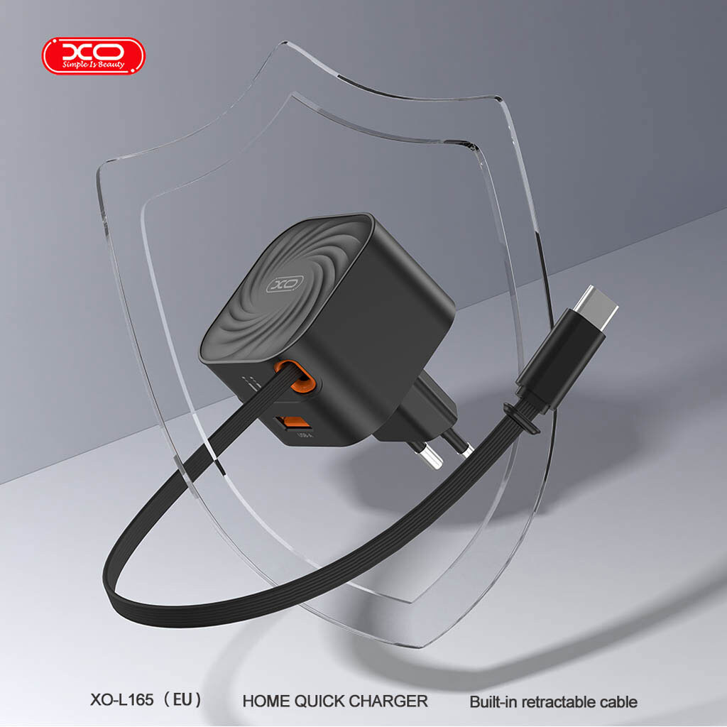 СЗУ XO L165 Telescopic, С кабелем, Type-C, Черный - № 5 СЗУ XO L165 Telescopic, С кабелем, Type-C, Черный - № 5