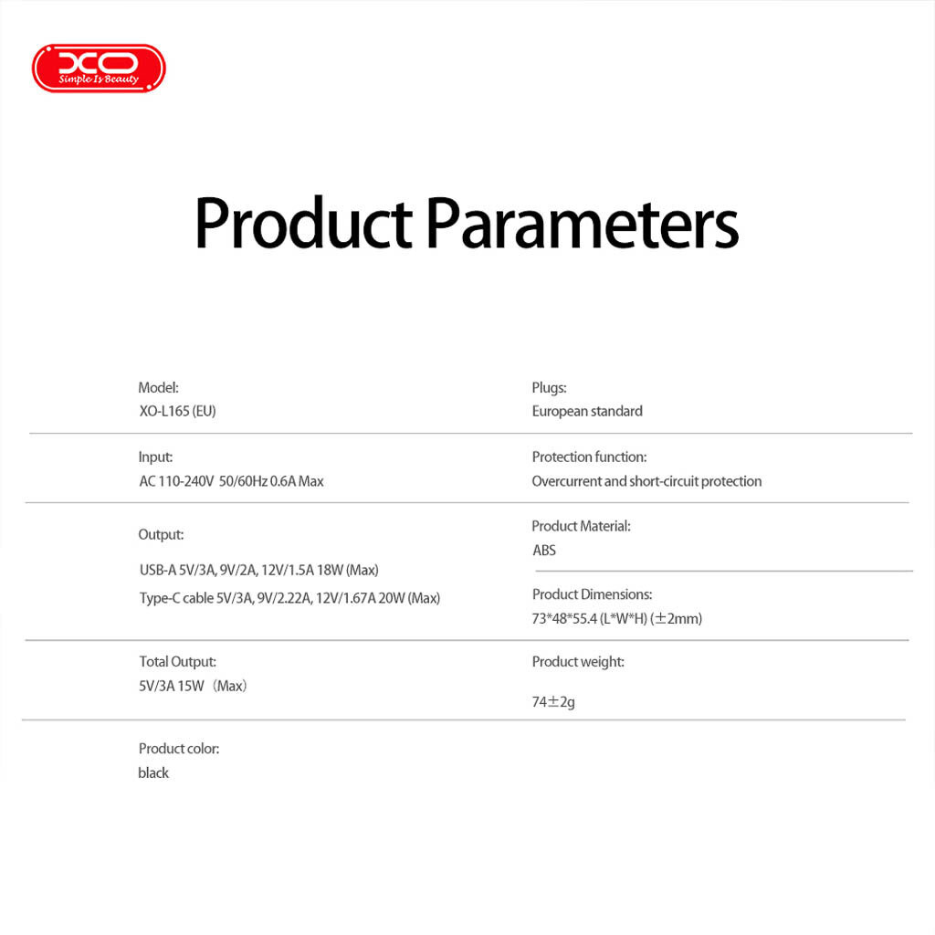 СЗУ XO L165 Telescopic, С кабелем, Type-C, Черный - № 6 СЗУ XO L165 Telescopic, С кабелем, Type-C, Черный - № 6