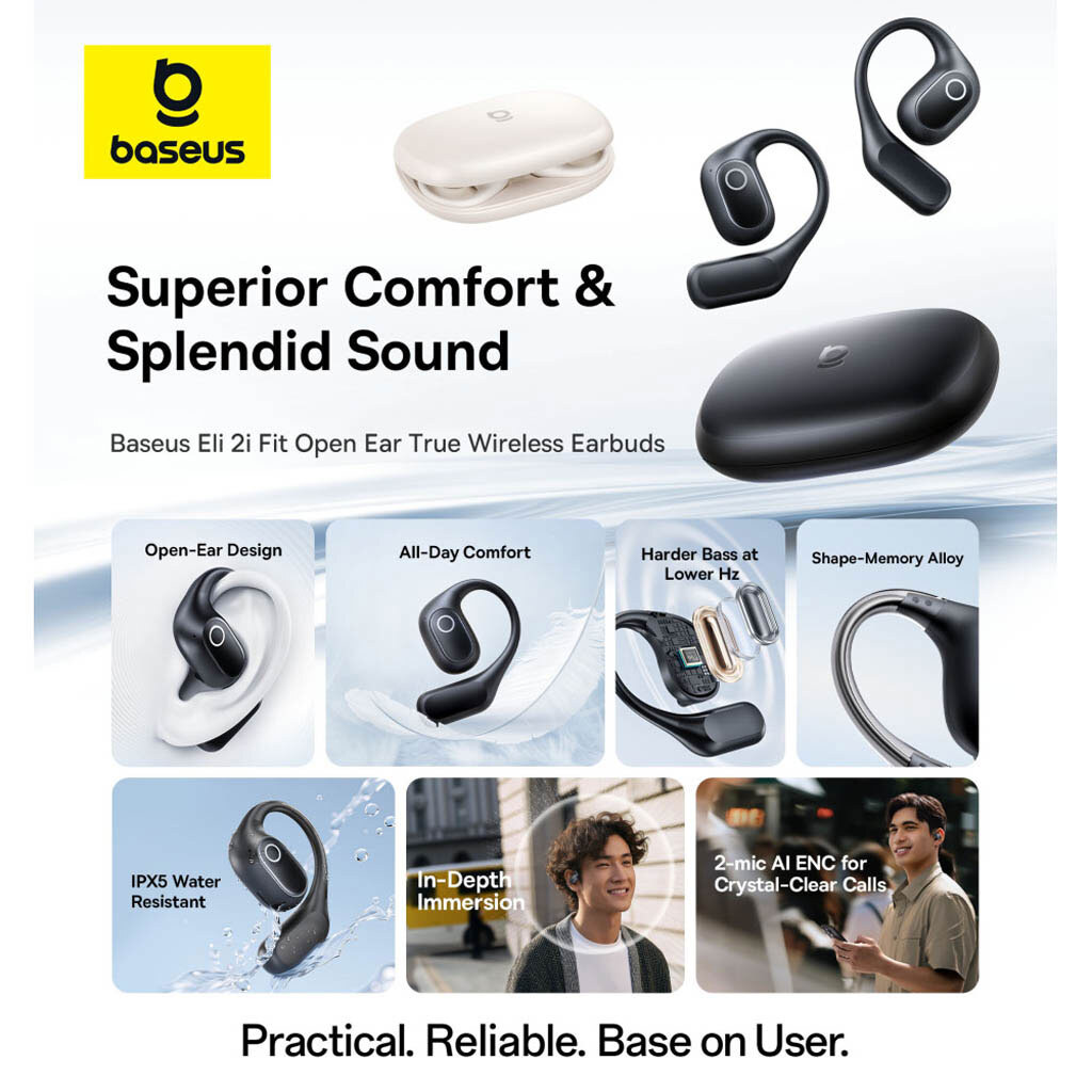 Bluetooth-гарнітура Baseus A0102604 Eli 2i Fit, Стерео, Чорний - № 3 Bluetooth-гарнітура Baseus A0102604 Eli 2i Fit, Стерео, Чорний - № 3