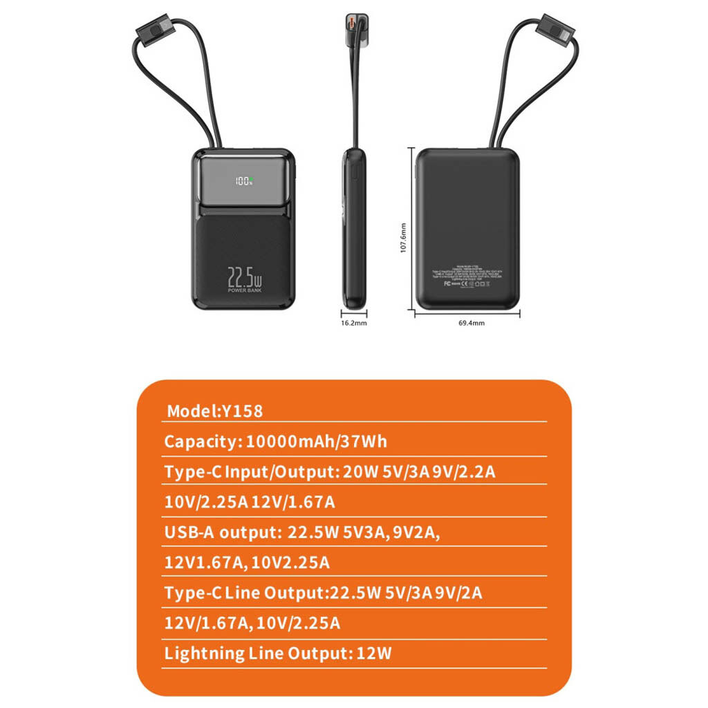 Портативная батарея (Power Bank) WUW Y158, 10000 mAh, Черный - № 6 Портативная батарея (Power Bank) WUW Y158, 10000 mAh, Черный - № 6