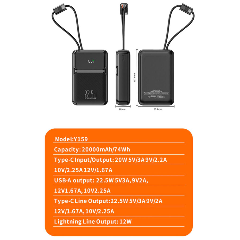 Портативная батарея (Power Bank) WUW Y159, 20000 mAh, Черный - № 4 Портативная батарея (Power Bank) WUW Y159, 20000 mAh, Черный - № 4