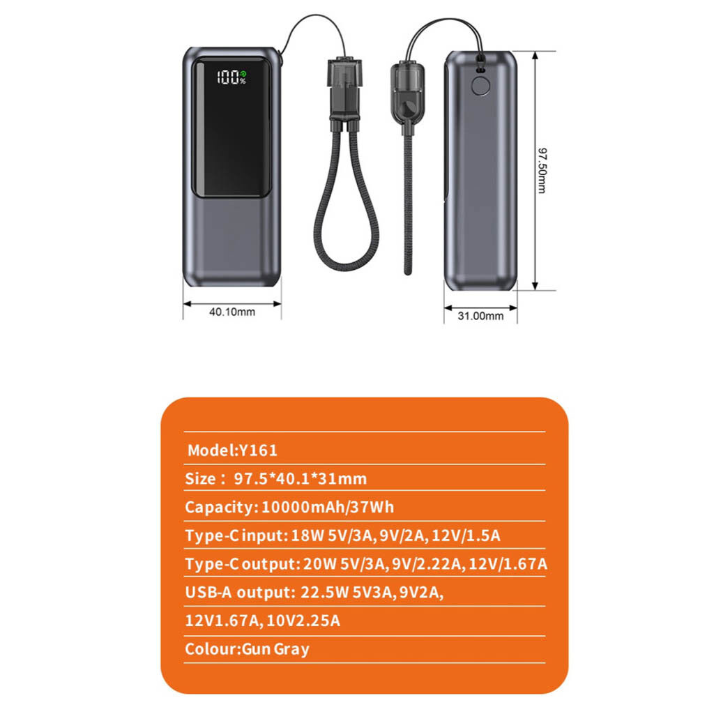 Портативная батарея (Power Bank) WUW Y161, 10000 mAh, Серый - № 8 Портативная батарея (Power Bank) WUW Y161, 10000 mAh, Серый - № 8