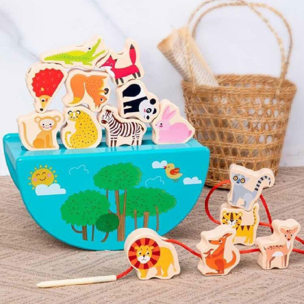 Балансир дерев'яна основа, маленькі фігурки тварин, шнурівка, в коробці, Mic - № 3 Балансир дерев'яна основа, маленькі фігурки тварин, шнурівка, в коробці, Mic - № 3